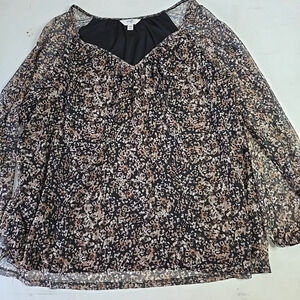 Terra Sky Sheer Overlay Top Women's 2X Speckle Artsy Mesh Stretch